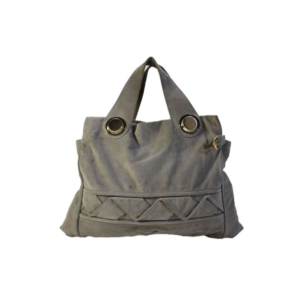 Gustto Womens Suede Gold Tone Woven Front Shoulder Handbag Grey